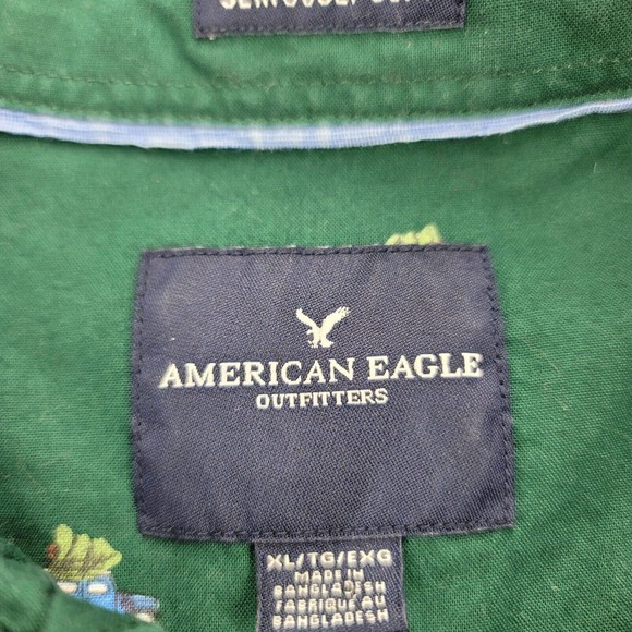 American Eagle Shirt Mens XL Green Long Sleeve Christmas Tree Button Up Soft - Picture 12 of 15